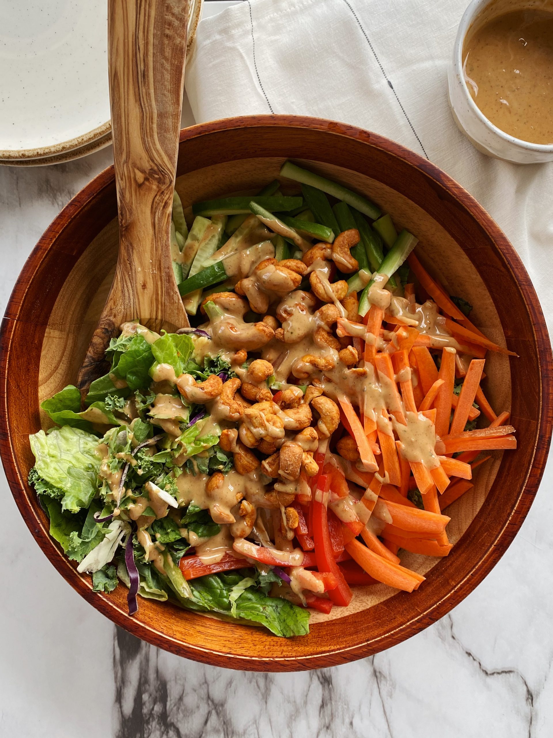 Chopped Rainbow Salad Bowls with Peanut Sauce