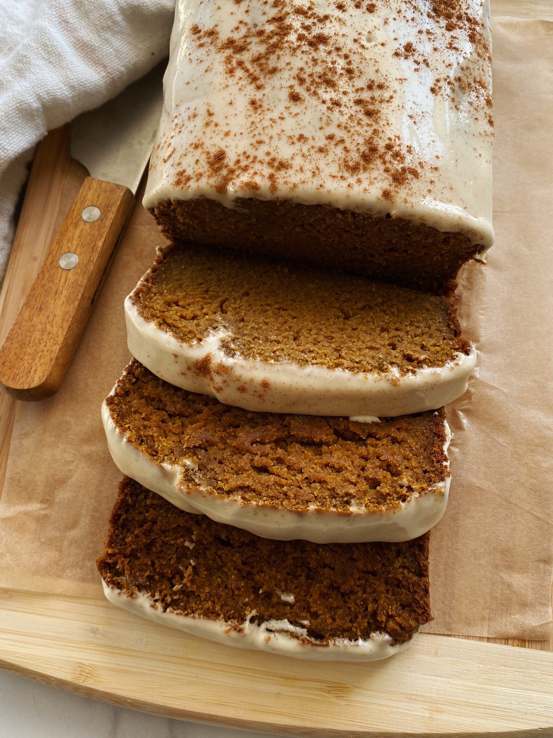 Gluten-free Pumpkin Bread with a Maple Cream Cheese Glaze