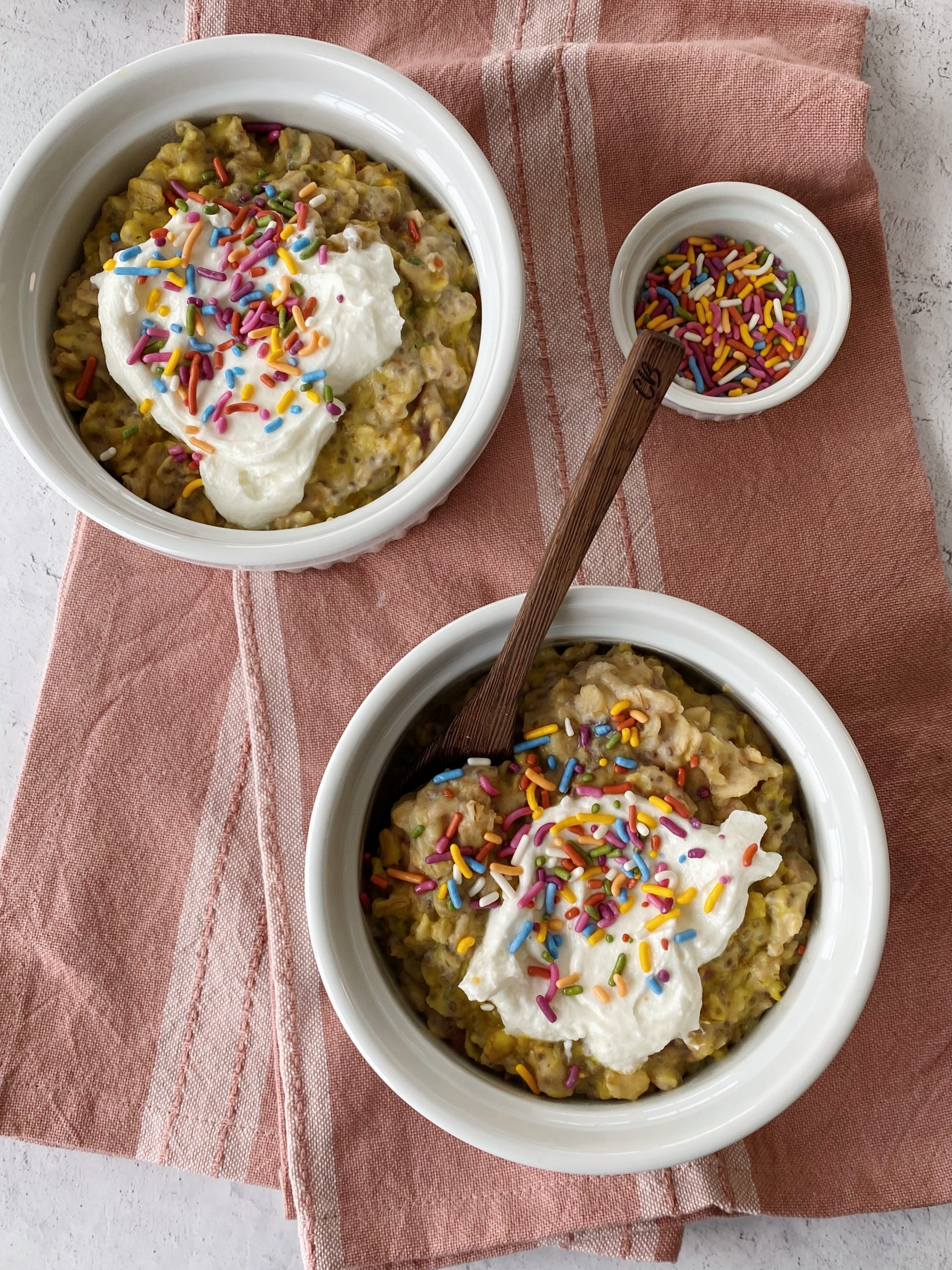 Birthday Cake Overnight Oats - With Peanut Butter on Top