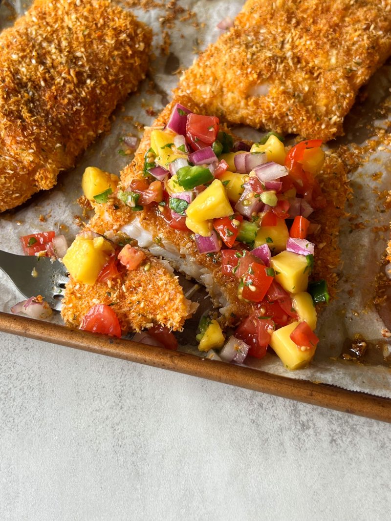 Coconut Crusted Fish with Mango Salsa Something Nutritious