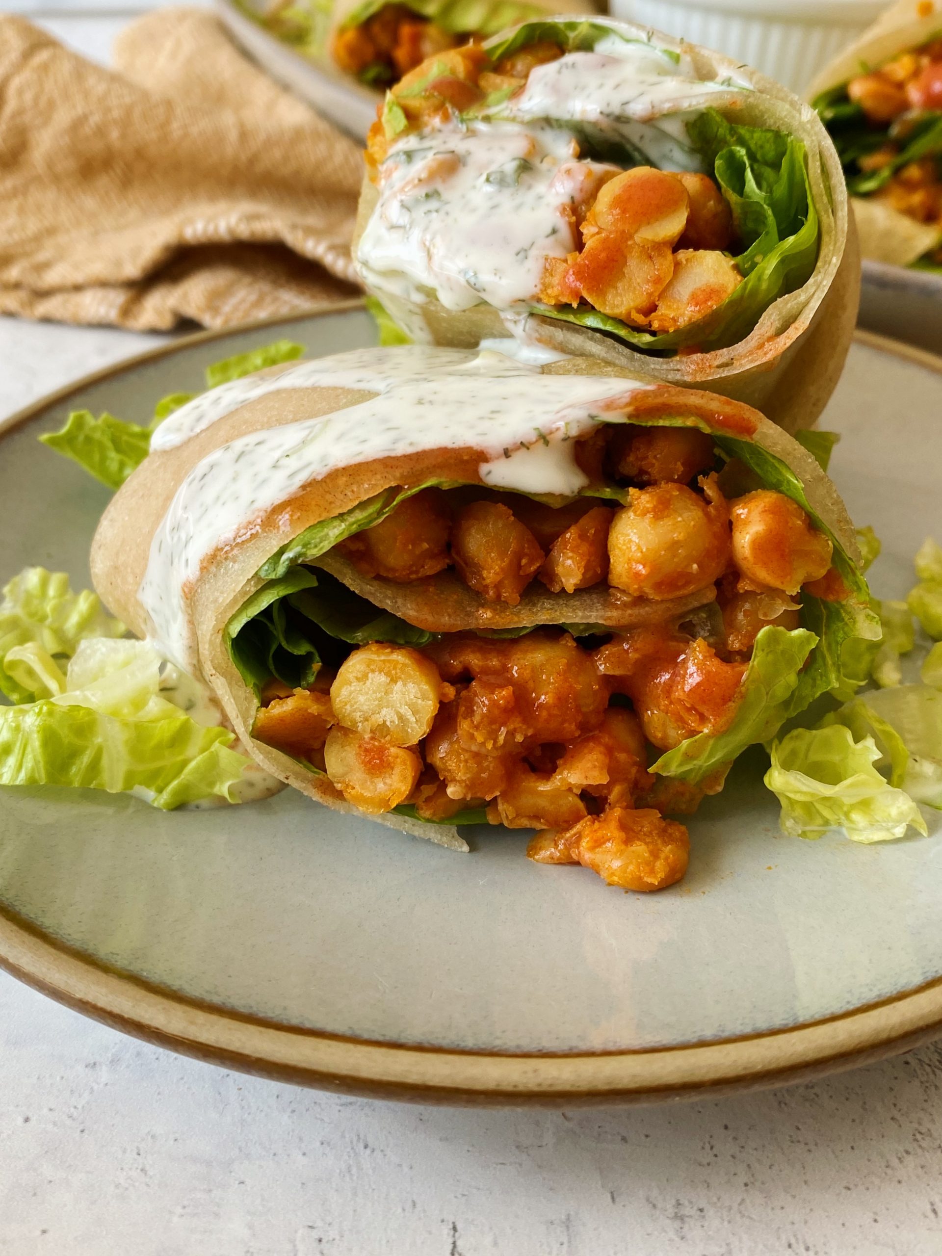 Avocado Buffalo Chickpea Salad Wraps