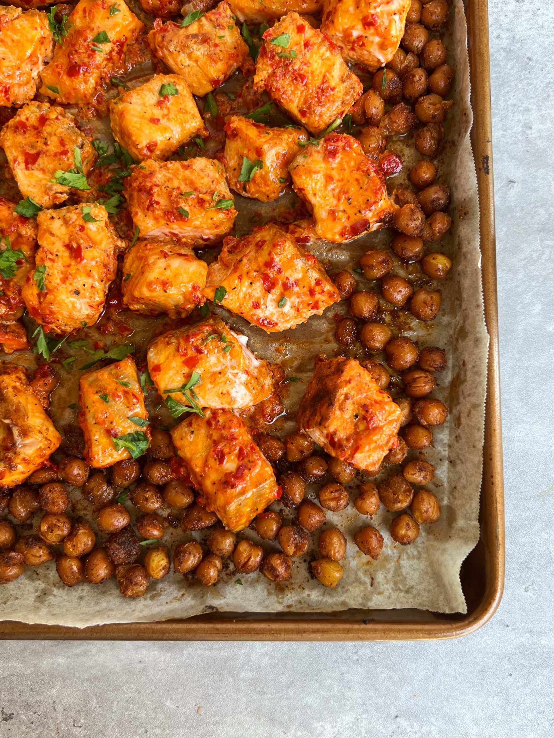 Harissa Salmon Bowls with Roasted Chickpeas - Something Nutritious