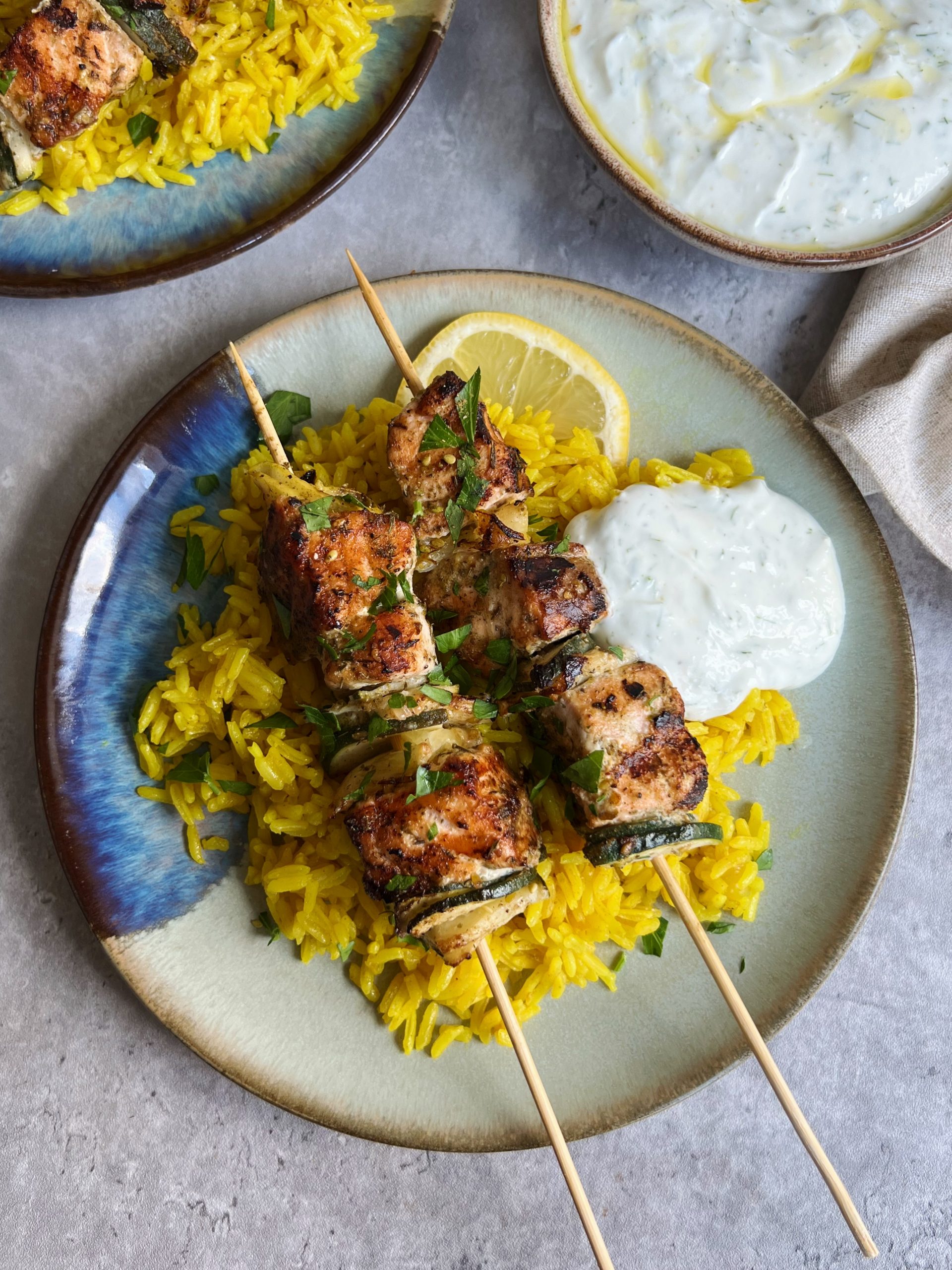 Lemon Chicken Skewers with Creamy Feta Sauce. - Half Baked Harvest