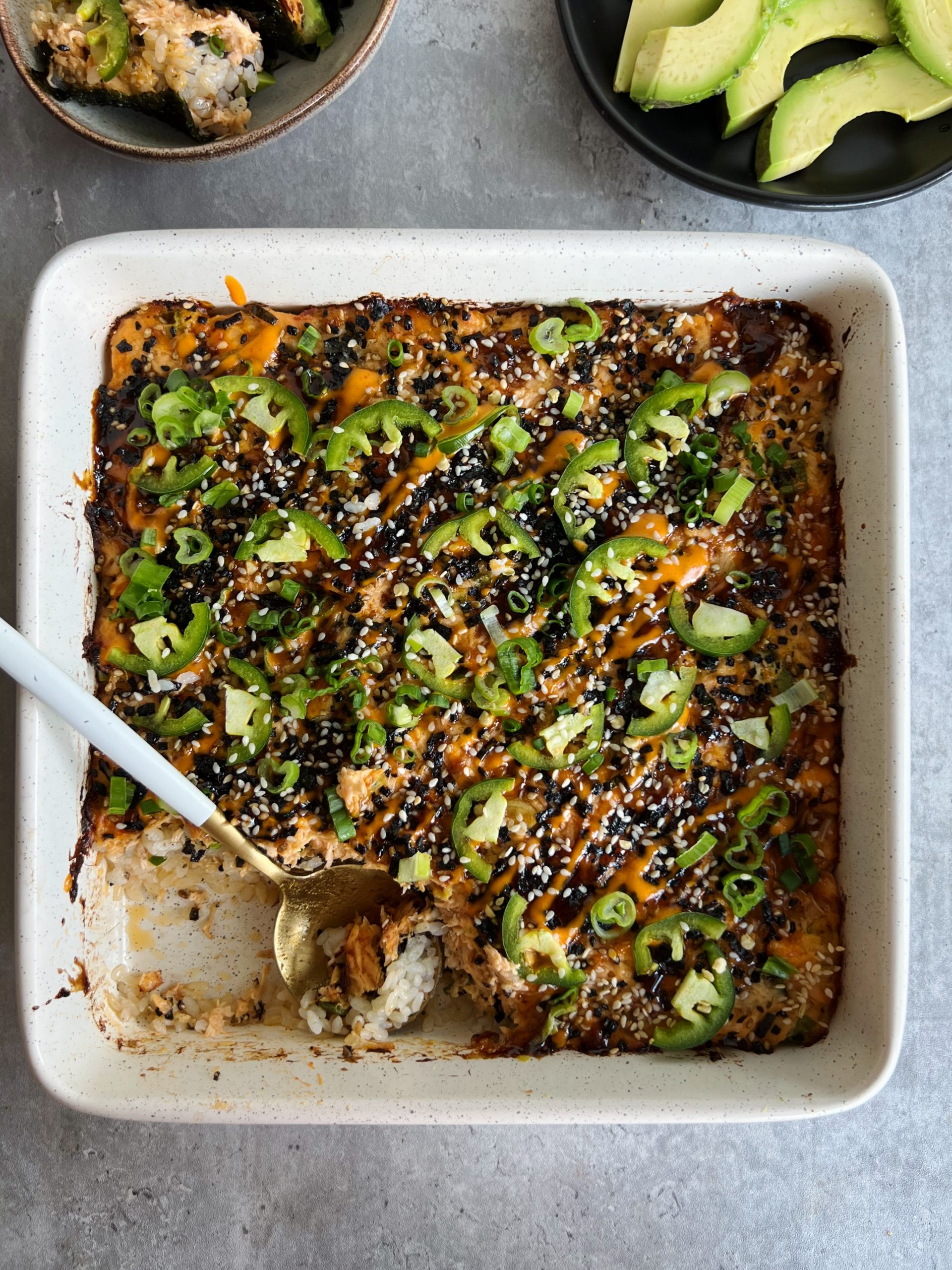 Spicy Salmon Sushi Bake - Something Nutritious