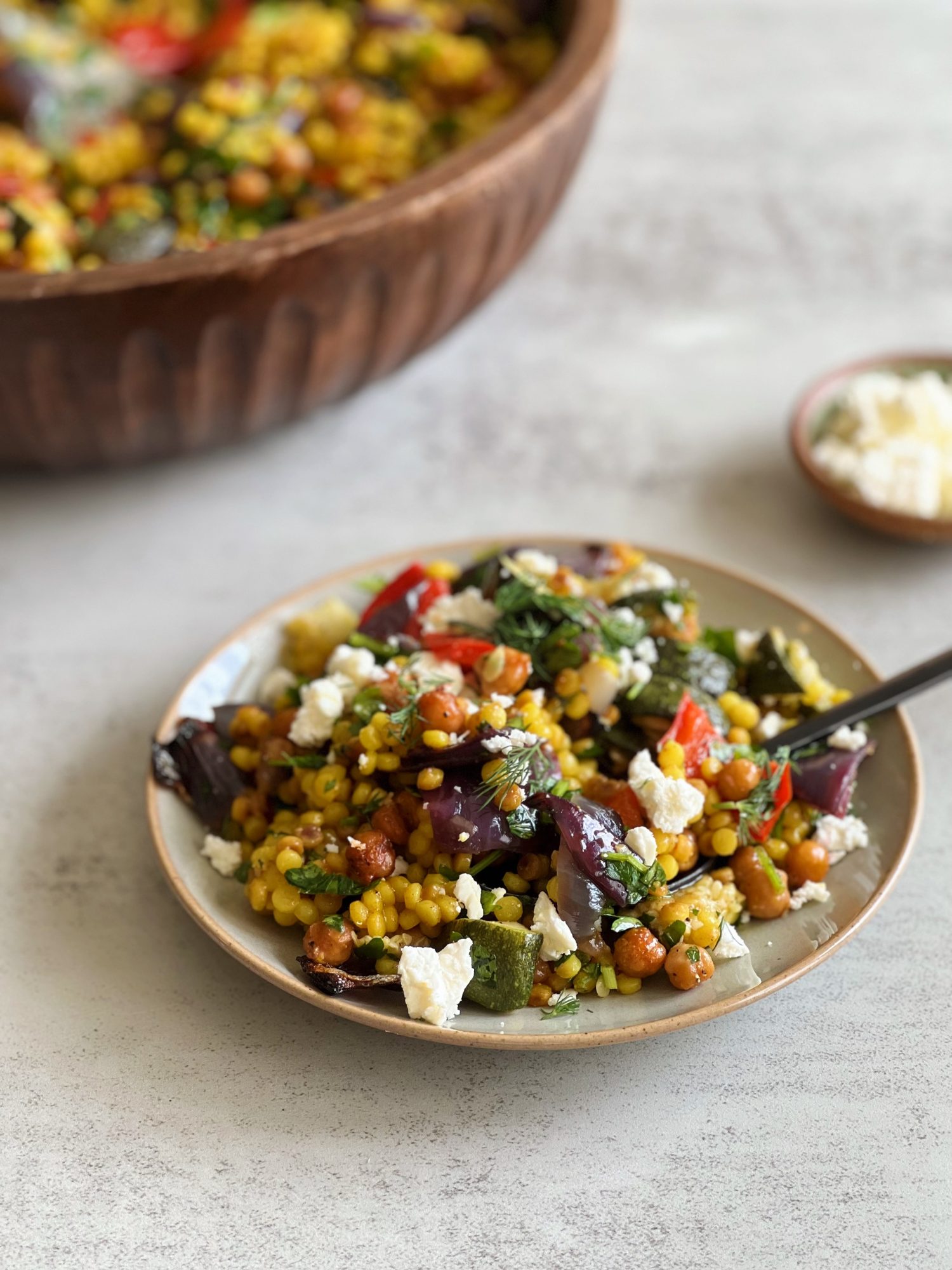 Pearl Couscous with Roasted Vegetables & Chickpeas - Something Nutritious