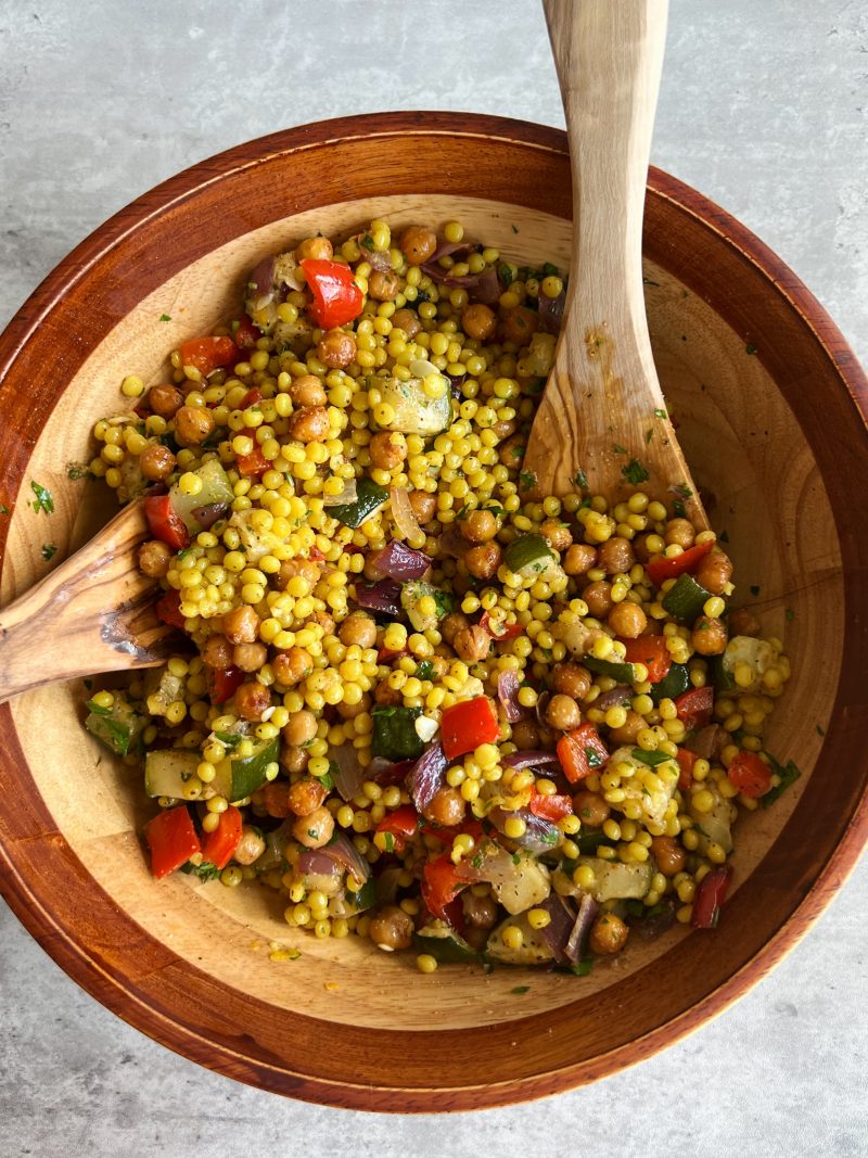 Pearl Couscous with Roasted Vegetables & Chickpeas Something Nutritious