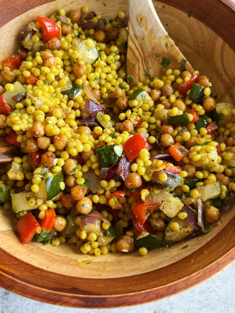 Pearl Couscous with Roasted Vegetables & Chickpeas Something Nutritious