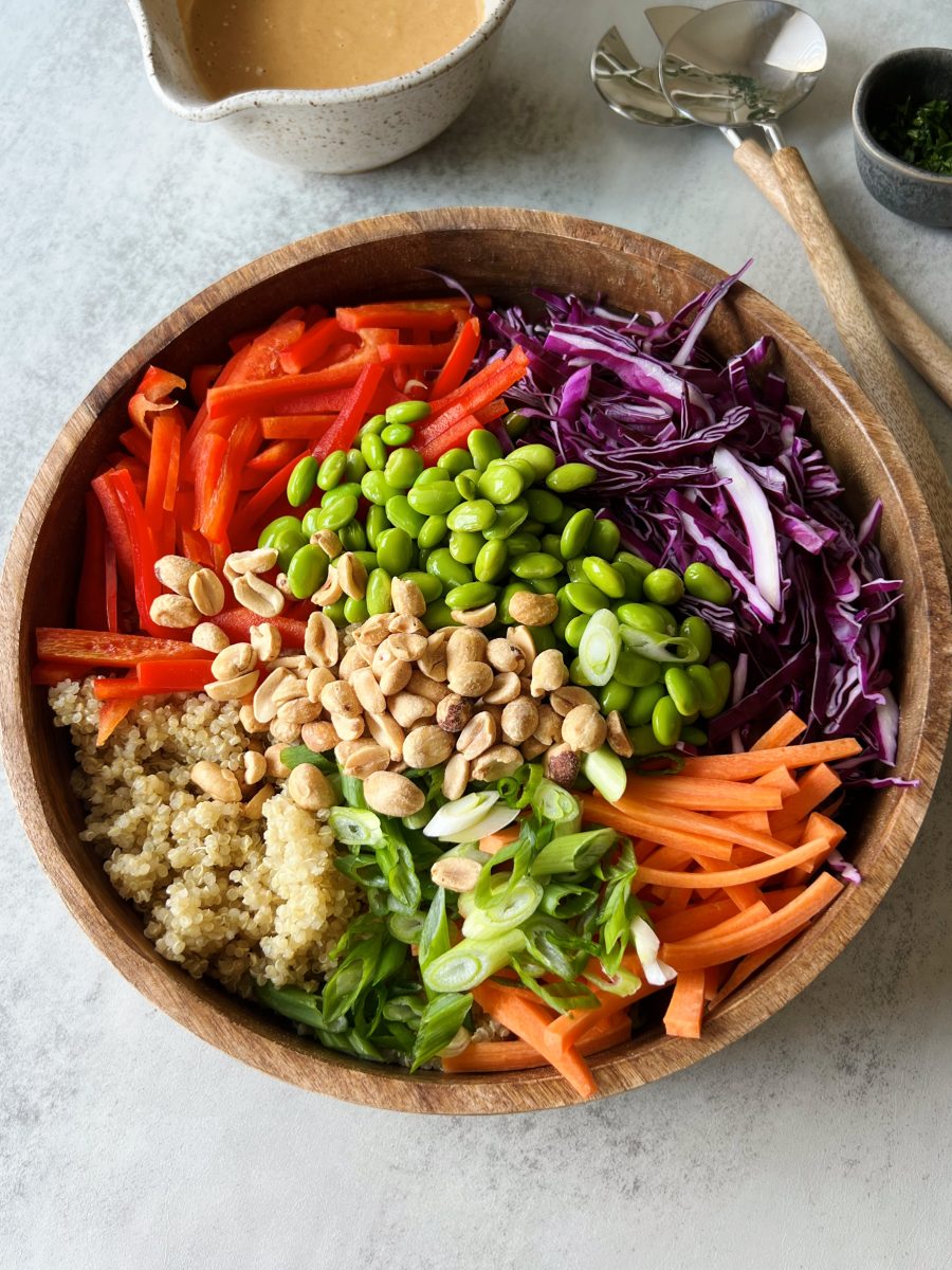 Rainbow Quinoa Salad with Chili Garlic Sesame Dressing