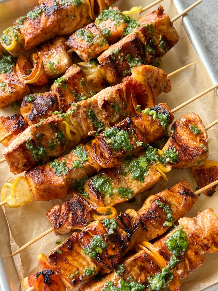 Spicy Beer BBQ Chicken Skewers with Avocado Corn and Feta Salsa. - Half  Baked Harvest