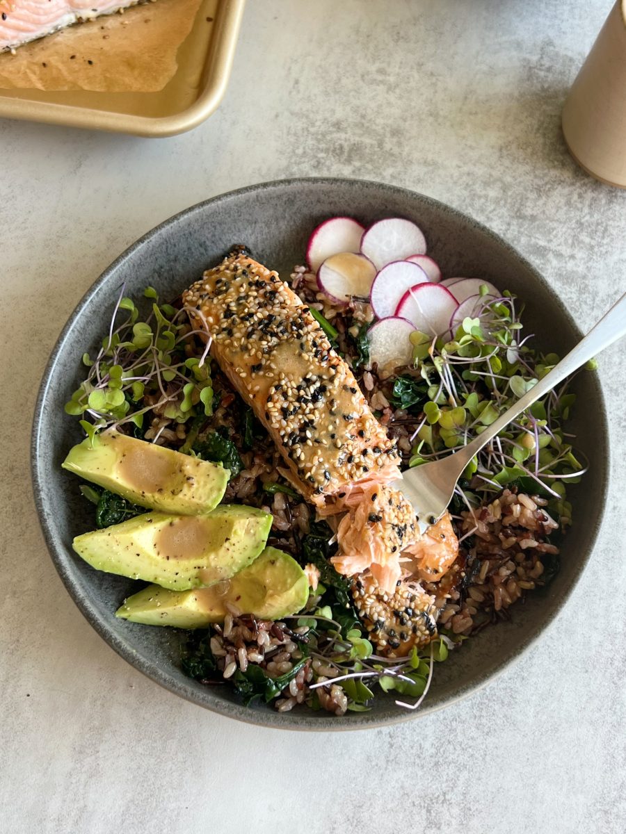 Maple Tahini Salmon Bowls with Wild Rice - Something Nutritious