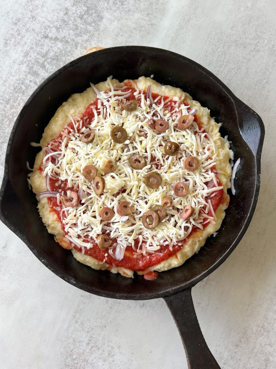 Cast Iron Skillet Pizza with Greek Yogurt Pizza Dough