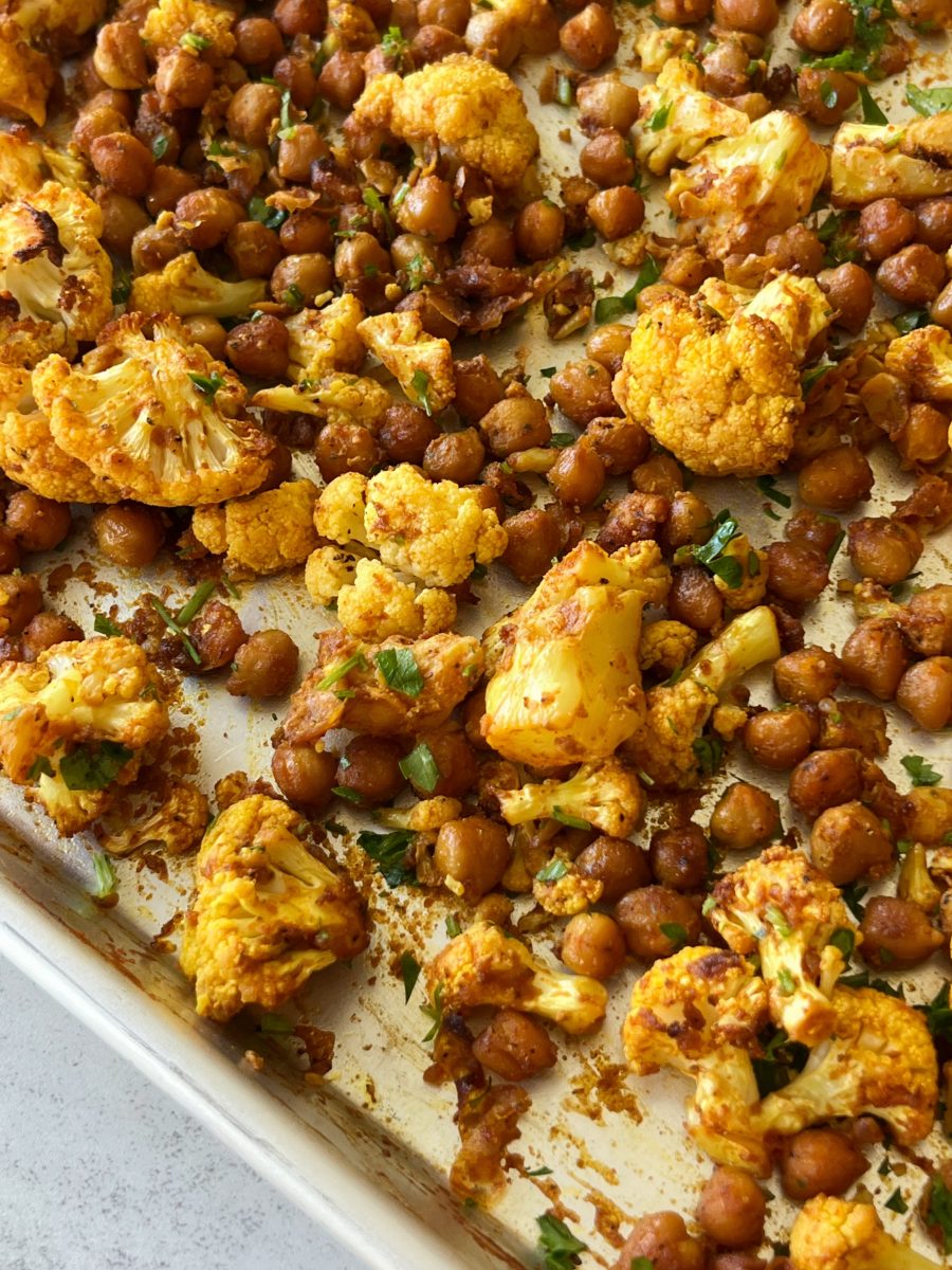 honey mustard cauliflower and chickpeas