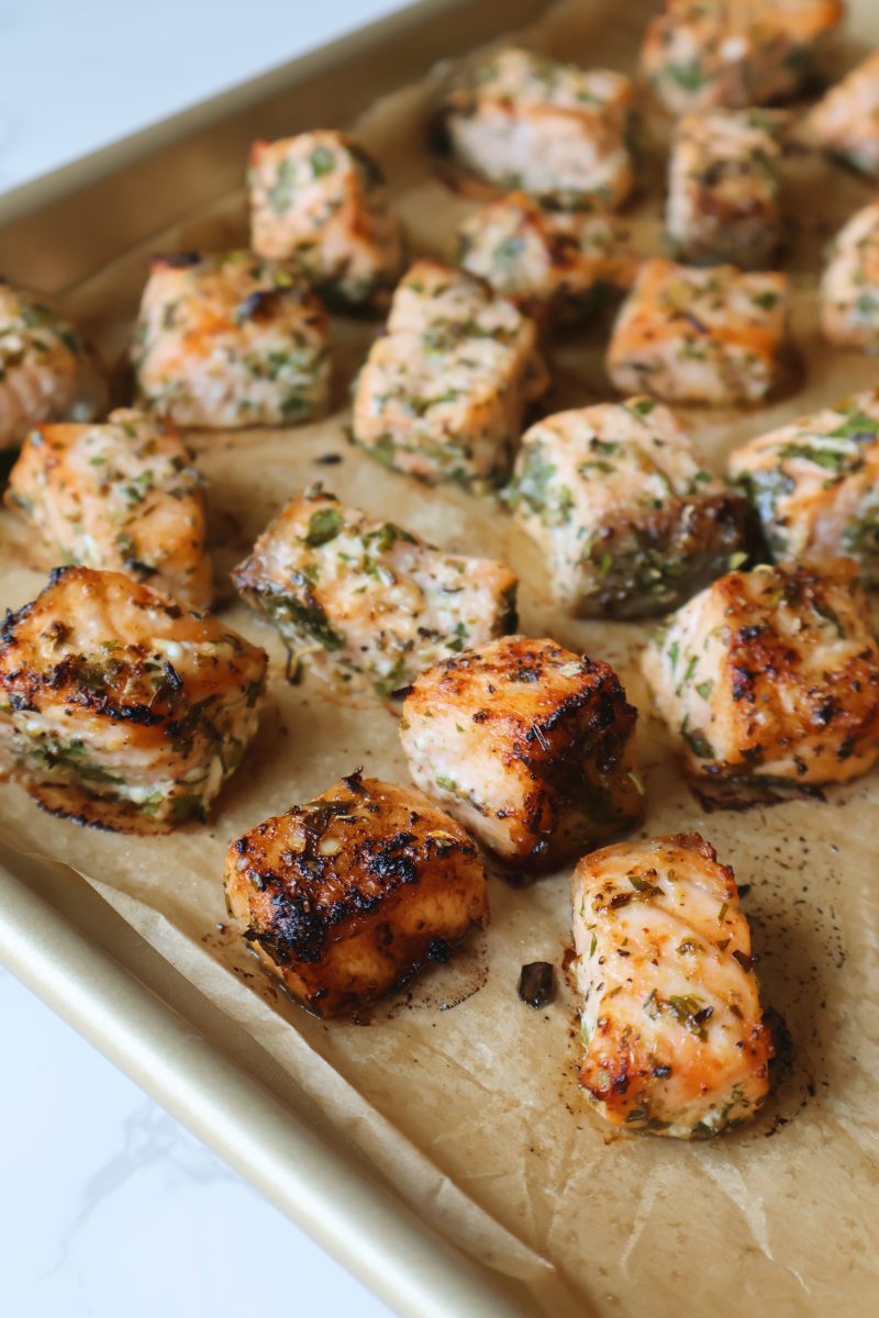 pistachio pesto salmon bites